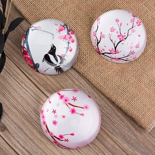 3inch 3D Cherry blossoms Decorative Glass Paperweight Crystal Glaze birthday weeding part gift Globe Hemisphere Home Decoration
