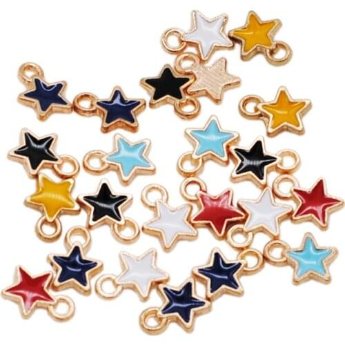 50PCS Zinc Alloy White Pink Blue Red Black Mini Stars 6*9mm Enamel Charms For DIY Jewelry Making Finding Accessories