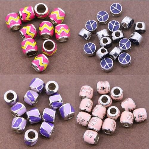6pcs Big Hole Spacer Bead Charm Pattern Enamel Alloy Peace Bead Bracelet DIY Jewelry Making Accessories