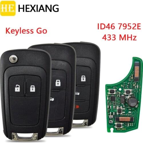 HE Xiang Car Remote Key For Chevrolet Cruze Aveo Camaro Equinox Malibu ID46 PCF7952E 433MHz Keyless Go Flip With HU100 Blade