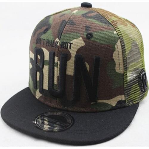 New RUN letter embroidery snapback hats summer sun caps children Hip hop net hat outdoor sports baseball cap