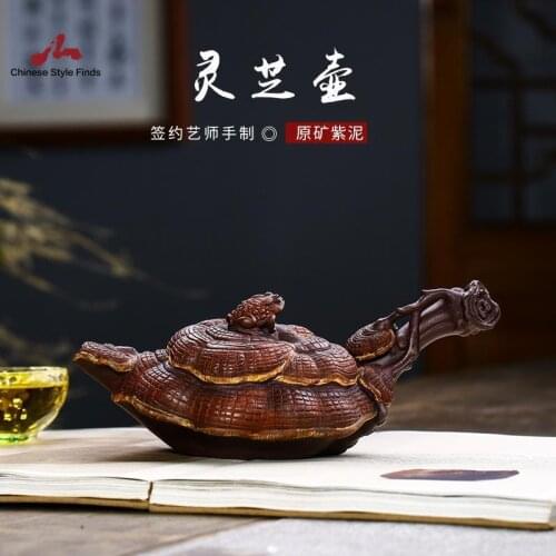Handmade Yixing Teapot 340cc Purple Clay Zisha Pot Ganoderma Lucidum Tea Pot
