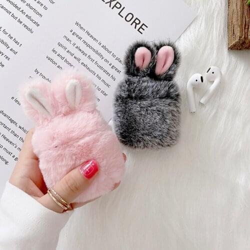 Wireless Earphone Case For AirPods 1 2 Cute Carton 3D Rabbit Ear Furry Fur Hair Case For Apple Airpods pro Earphone Case