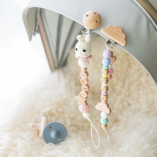1PC Baby Wooden Pacifier Chain Clip Customizable Wooden Teething Ring Silicone Wooden Teether Personalized Baby Toy BPA Free