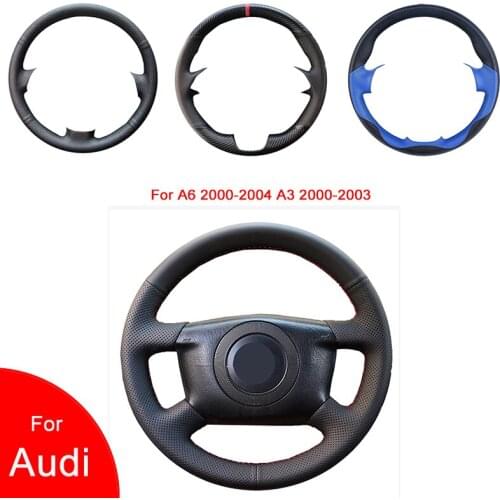 Breathable Punch Hand-Stitched Black Artificial Leather Car Steering Wheel Cover For Audi A6 2000-2004 A3 A8 2000-2003