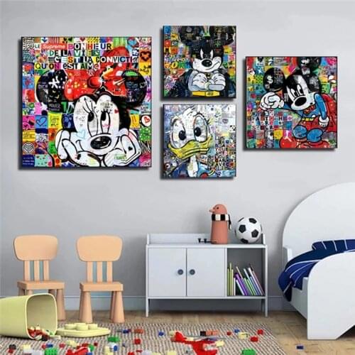 Colorful Graffiti Street Art Disney Mickey Mouse Canvas Print Poster Wall Street Art Canvas Painting Posters for Living Room