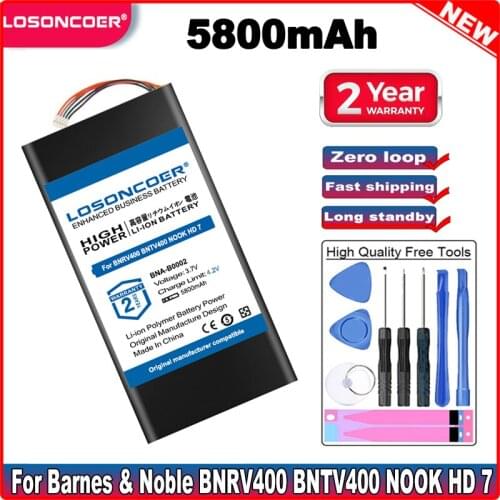 LOSONCOER 5800mAh BNA-B0002 Tablet Battery For Barnes & Noble BNRV400 BNTV400 NOOK HD 7 Batteries