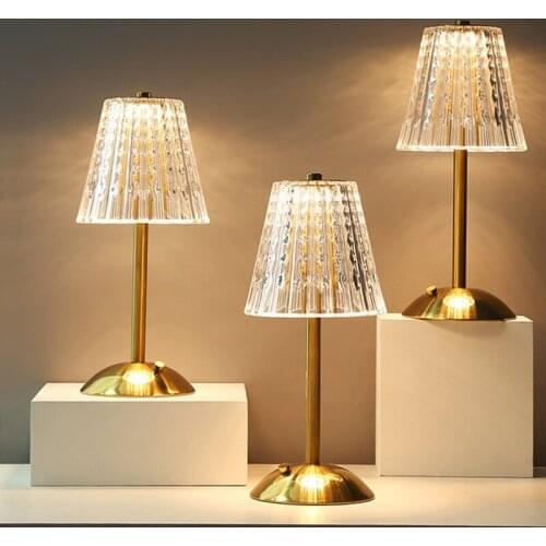 Metal Acrylic LED Desk Lamp For Bedside Stepless Dimmable 3 Colors Temperature Rechargeable Table Lamp For Bedroom Reading Lamp