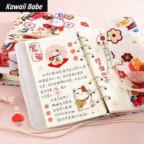 Cute Diary Kawaii Notebooks Journals Notepads Cloth Cover A6 Binder Stationery School Office Supplies Budget Book 6 Ring Binder