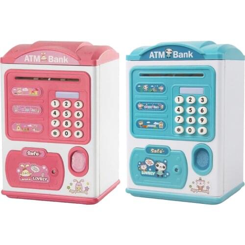 Mini ATM Machine Childrens Electric Piggy Bank Simulation Fingerprint Lock Automatically Rolling Money Password Lock Safe Boxes