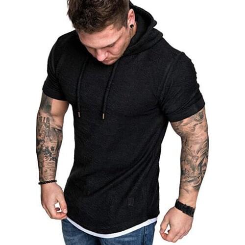 Mens t-shirt 2021Summer New Casual Solid Hooded Oversized t shirt men Slim Short Sleeve t-shirts Plus Size Tops Tee Shirt Homme