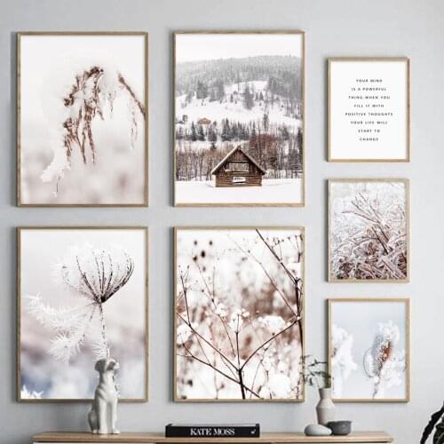 Wall Art Canvas Painting Snow Hill Forest House Dandelion Flower Nordic Posters And Prints Wall Pictures For Living Room Decor