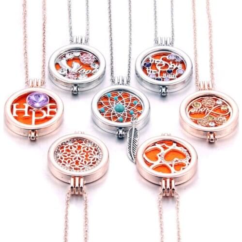 New Aroma Diffuser Necklace Rose gold Flower dream catcher With rhinestone Perfume Aromatherapy lockets pendant necklace
