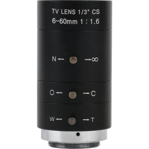 6-60mm CCTV Lens CS Mount F1.6 Manual Zoom Iris Focus Varifocal Industrial Lens 1/3'' Image Size For Security Cameras