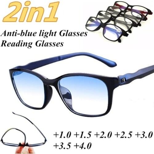 Reading Glasses Men Anti Blue Presbyopia Eyeglasses Antifatigue Computer Eyewear with +1.0 +1.5 +2.0 +2.5 +3.0 +3.5 +4.0