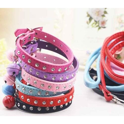 Bling Puppy Collar Obroze Dla Psa Halsband Kat Dog Collar With Rhinestones Collier Chat PU Chain Adjustable Pug Chihuahua Pet