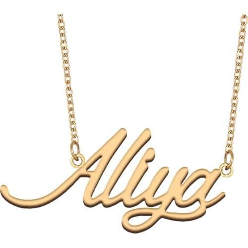 Aliya Name Necklace for Women Stainless Steel Jewelry 18k Gold Plated Alphabet Nameplate Pendant Femme Mother Girlfriend Gift