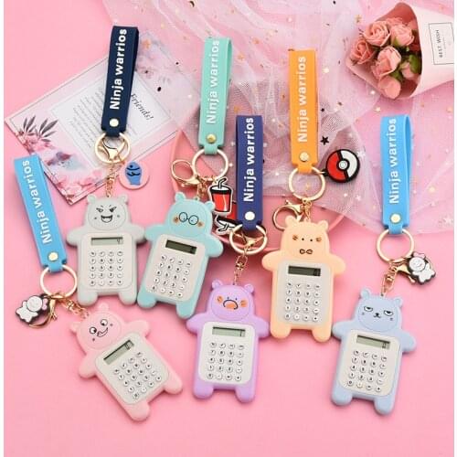 Portable Digit Calculator Keychains Kawaii Mini Calculator Pocket Display Cartoon Cute Baer Keychain Calculator Office Supplies