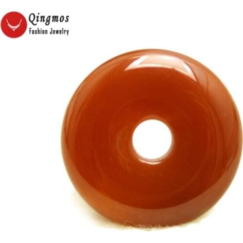 Qingmos Trendy One 40mm Natural Agates Pendant for Women with Donuts Shape Genuine Red Agates Pendant Jewelry p100 Free Shipping