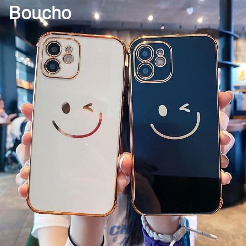 Luxury electroplating Phone Case For iPhone 12Pro Max 12 Mini For iPhone 11 Pro Max XS X XR 7 8 Plus Golden smiley Back Cover