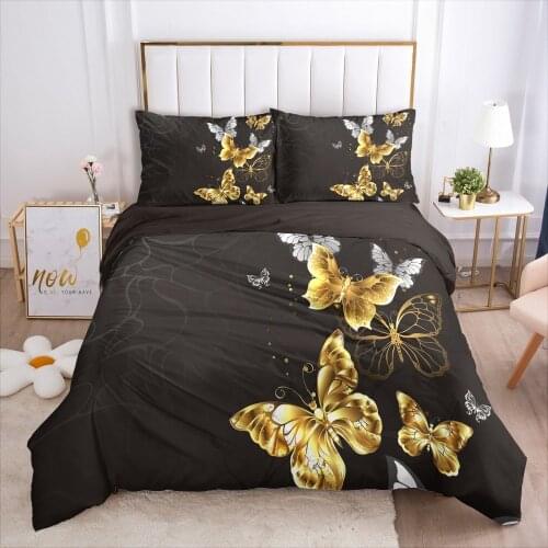 Family sets Euro Bed linen set for home Wedding Bedding Set Blanket cover 150*200 200*220 size Bed set 4pcs black butterfly