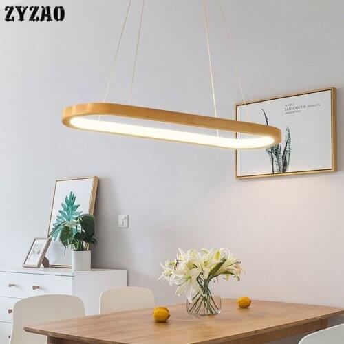 Nordic Solid Wood Restaurant Pendant Lamp Simple Bar Dining Room LED Hanglamp Rubber Wood Long Strip Led Pendant Lights Fixtures