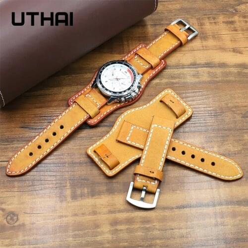 Cowhide watch band 24mm 20mm 22mm watch strap Pallet leather watchbands Retro Rubbing color by hand UTHAI G05
