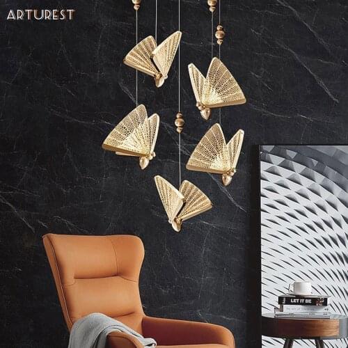Modern butterfly chandeliers minimalist luxury bedside indoor popular restaurant bedroom bar counter duplex floor chandelier