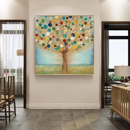 Modern Posters and Prints on Canvas Wall Art Oil Painting Abstract Money Apple Tree Pictures for Living Home Room Decor No Frame
