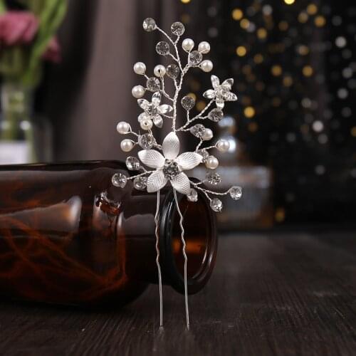Wedding Hairpins Bridal Hair Accessories Pearl Rhinestone Flower Bride Hair Pins Bridesmaid Hairdressing Women Hair Jewelry Clip