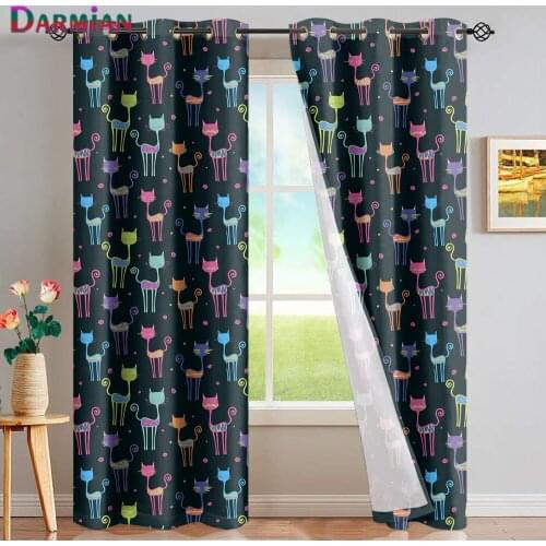 DARMIAN Cute Animal Cat Print European Style Window Curtain for Living Room Bedroom Home Decor Thermal Insulated Grommet Drapes