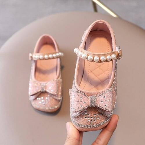 3-11 Year Old Fashion Rhinestone Bow Princess Shoes GirlS ChildrenS Autumn Shoes Kids Dance Beaded 2021 Baby Dress Party Shoes