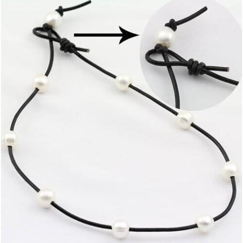 Pearl Leather Necklace,White Color New Fashion Real Freshwater Pearl Real Leather Jewelry,Handmade Perfect Ladys Gift