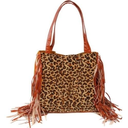 W752 ZWPON Cheetah Tassel Tote Purse Bag Block Color Leopard Striped Shoulder Bag 2020 Fall Women Plain Handbag Boho Bag Gifts