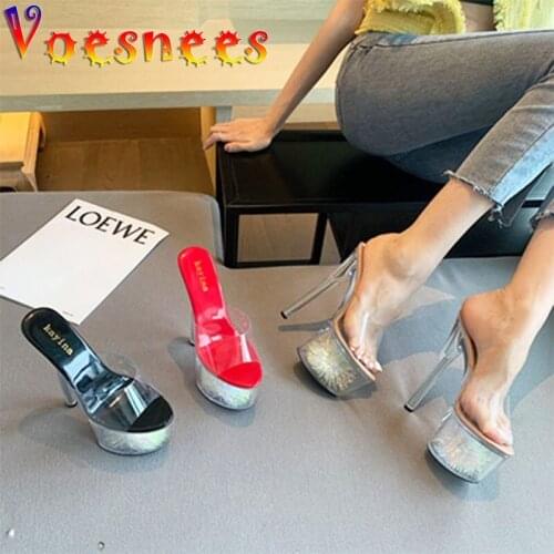 Euro American Style Nightclub Women Slippers PVC Sexy Transparent Sandal New Hyaline Waterproof Platform Crystal High Heel Shoes