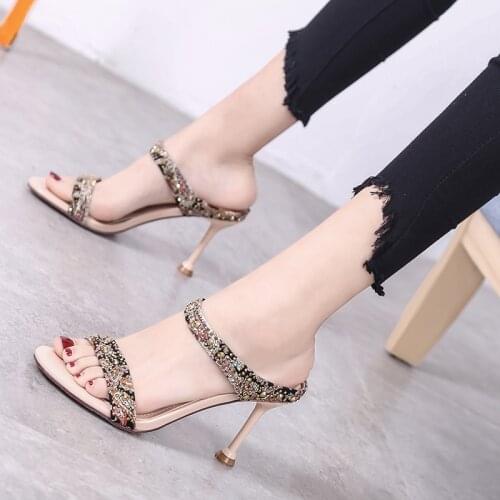 8cm Heels Women Comfortable Slippers Sandale Femme Mules High Heels Shoes Woman Slippers High Heel Sandals for Women Summer 2020