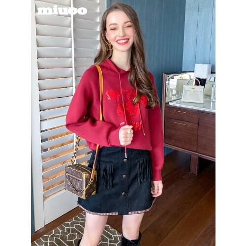 Sequin hooded drawstring casual versatile loose red sweater woman 2021 Spring new High Quality Top Quality