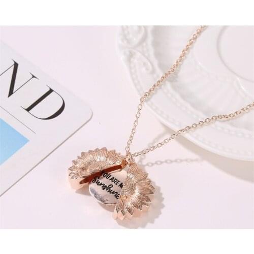 Sunflower Pendant Necklaces For Women Double-layer Round Open Silver Rose Gold Color Flower Locket Chain Statement Charm Jewelry