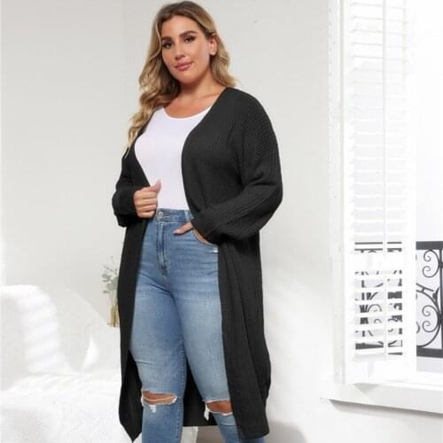 Plus Size Womens Dress Long Sleeve Cardigan Sweater Dresses Solid Black Autumn Winter Large Street Style Women Cover Ups 3XL