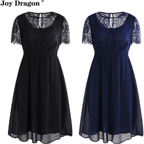 Women Fashion Party Clothes Lace Dress Casual Solid Midi Chiffon Loose Elegant Short Sleeve Dresses Vestidos Verano 2020 Mujer