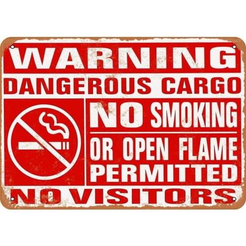 ZMKDLL 20x30 cm Tin Sign Warning Dangerous Cargo No Smoking or Flame Vintage Look Metal Sign