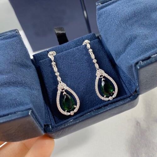 2020 Hot Brand Pure S925 Sterling Silver Jewelry Top Quality Popular brand Pin Green Earrings high quality Zircon stud Earrings