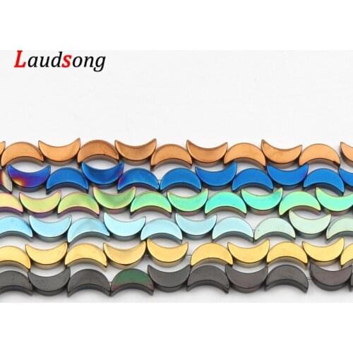 55pcs Natural Stone Beads 5x8mm Moon Shape Hematite Loose Spacer Beads For Diy Necklace Bracelet Jewelry Making