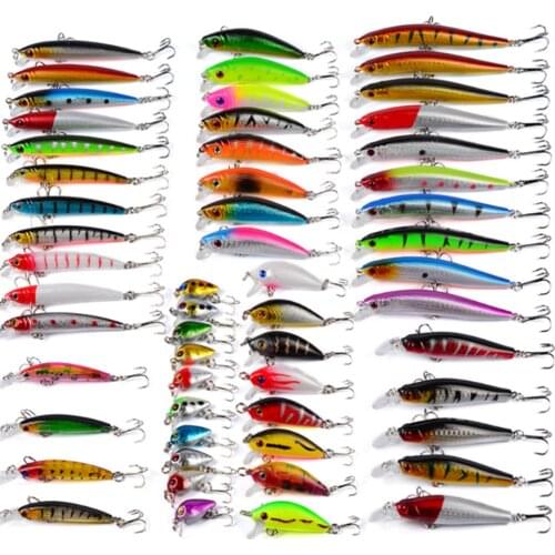 56Pcs/lot Almighty Mixed Fishing Lure Bait Set Crankbait Tackle Bass Fishing Wobblers Suitable For Different Kinds Of Fishes