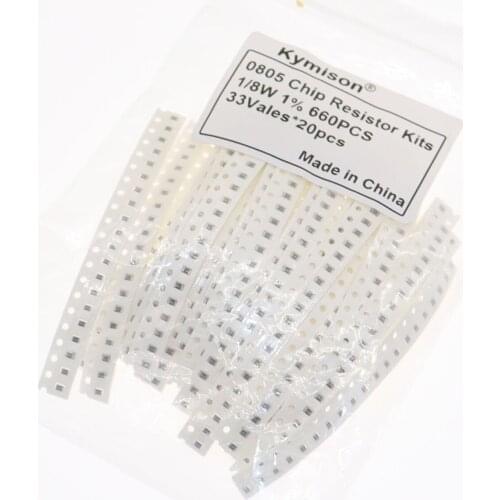 660pcs 0805 Chip Resistor Kits 1R~1M 0805 1% 33 Values Each 20pcs Sample Kits SMD Resistor Value Pack For DIY Assorted Kits