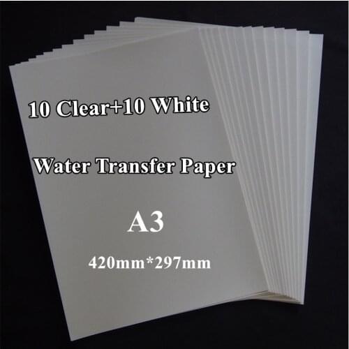 A3 Size Mix Color Transfer Paper (20pcs=10 clear+10 white) Inkjet Water Slide Decal Paper Waterslide Decal Paper For Ceramic