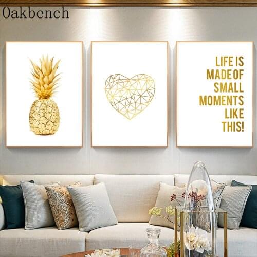 Abstract Wall Art Canvas Quotes Yellow Art Painting Heart Pineapple Posters And Prints Wall Pictures For Living Room Decor