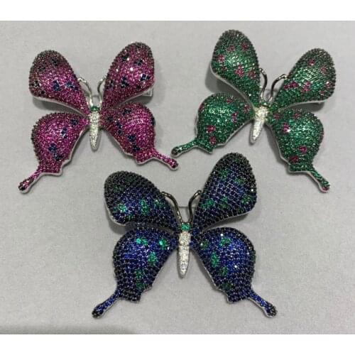 Big butterfly brooch pins blue green rose red color copper with cubic zircon fashion women jewelry free shipping large insect