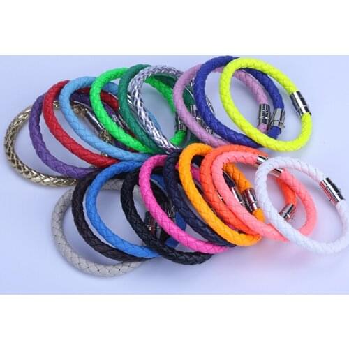 Punk Multi Colors Black Dark White Blue Orange Leather Magnetic Clasp Lock Bracelets Bangle For Unisex Couple Daily Jewelry