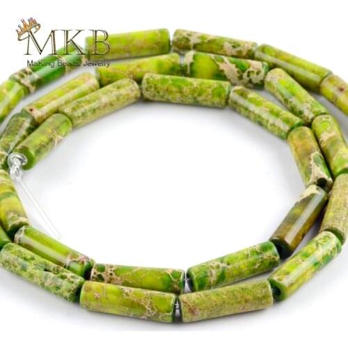 Natural Stone Beads 4*13mm Green Sea Sediment Jaspers Tube Beads For Needlework Jewelry Making Handmade Accessories